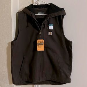 Carhartt Vest Men’s Large Tall Brown Fleece Lined Hooded Relaxed Fit Full Zip.
